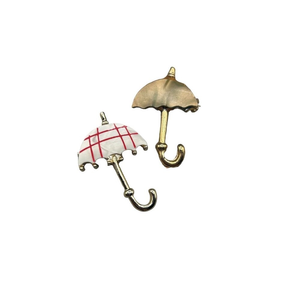 Umbrella Scatter Pins Vintage Pair of Small Mother of Pearl Opened Umbrellas